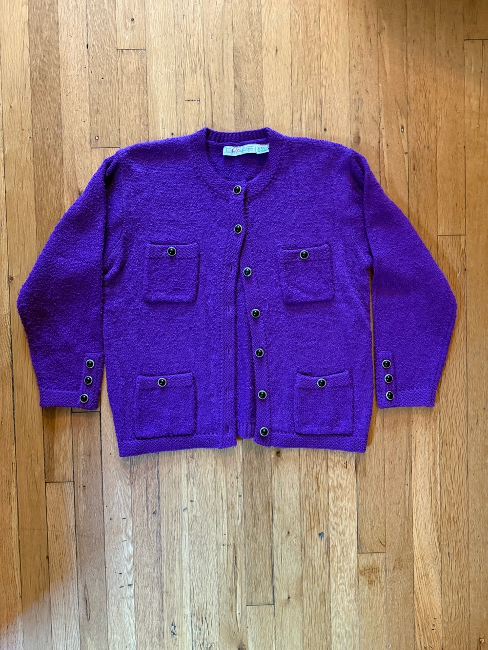 Chaus Purple Round-Neck Button Cardigan